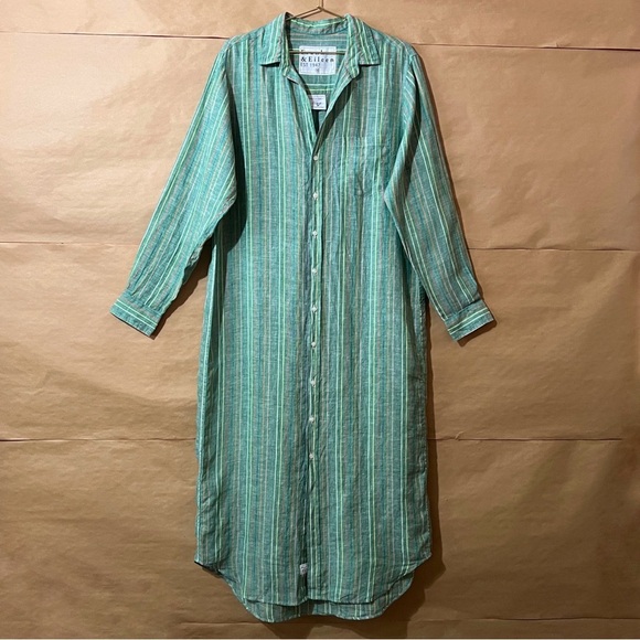 Frank & Eileen | Rory Maxi Shirtdress Linen Green Multi Stripe Dress Size M - Picture 1 of 14